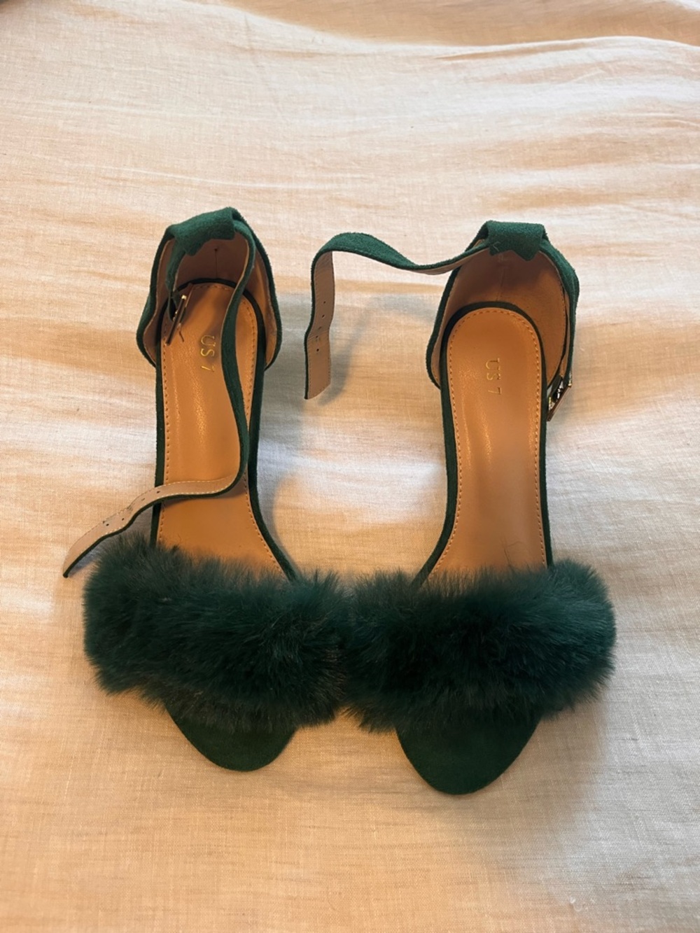 Allegra K Dark Green Suede Block Heel Sandals with Pom - Picture 2 of 2